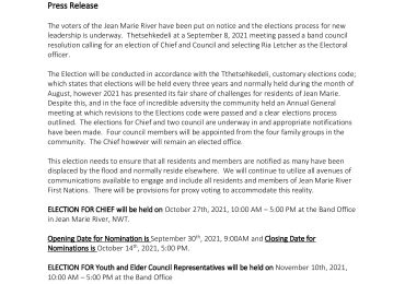 Election Notice for Membership of Tthets’éhk’edélį / Jean Marie