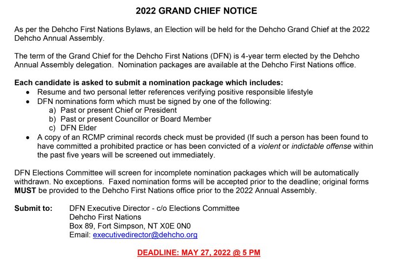 2022 Grand Chief Election Nomination Notice