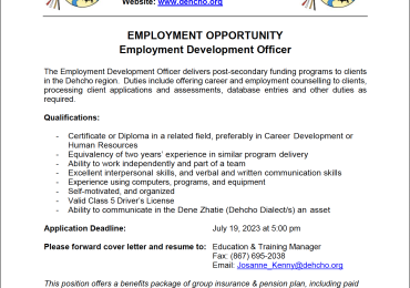 Employment Development Officer Opportunity – Deadline Extended