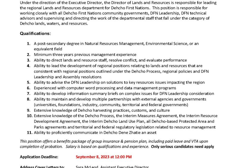 Employment Opportunity: Director of Lands and Resources