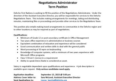 Employment Opportunity: Negotiations Administrator