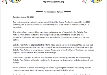 30th Dehcho Annual Assembly Canceled