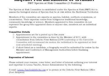 Expression of Interest: NWT Species at Risk Committee