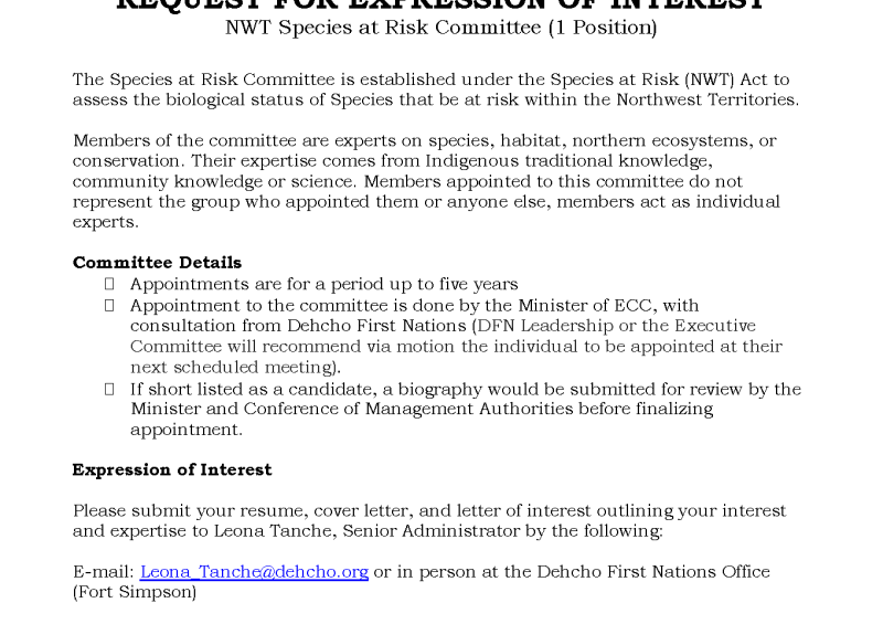 Expression of Interest: NWT Species at Risk Committee