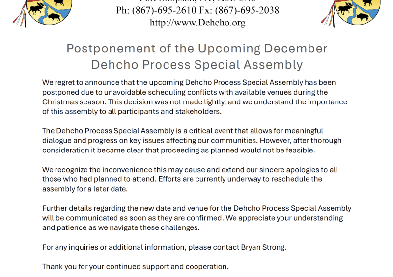 Dehcho Process December 2024 Special Assembly Postponed