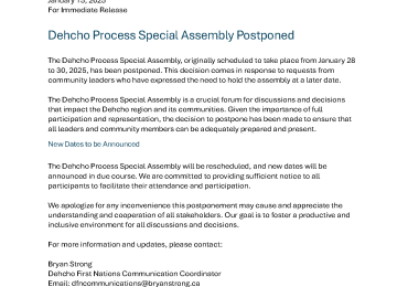 Dehcho Process Special Assembly Jan 2025 Postponed