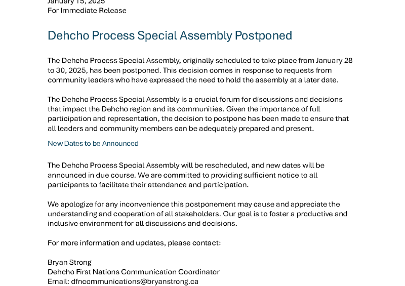 Dehcho Process Special Assembly Jan 2025 Postponed